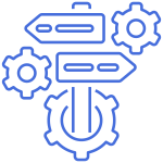 3 gears, and direction sign on a pole